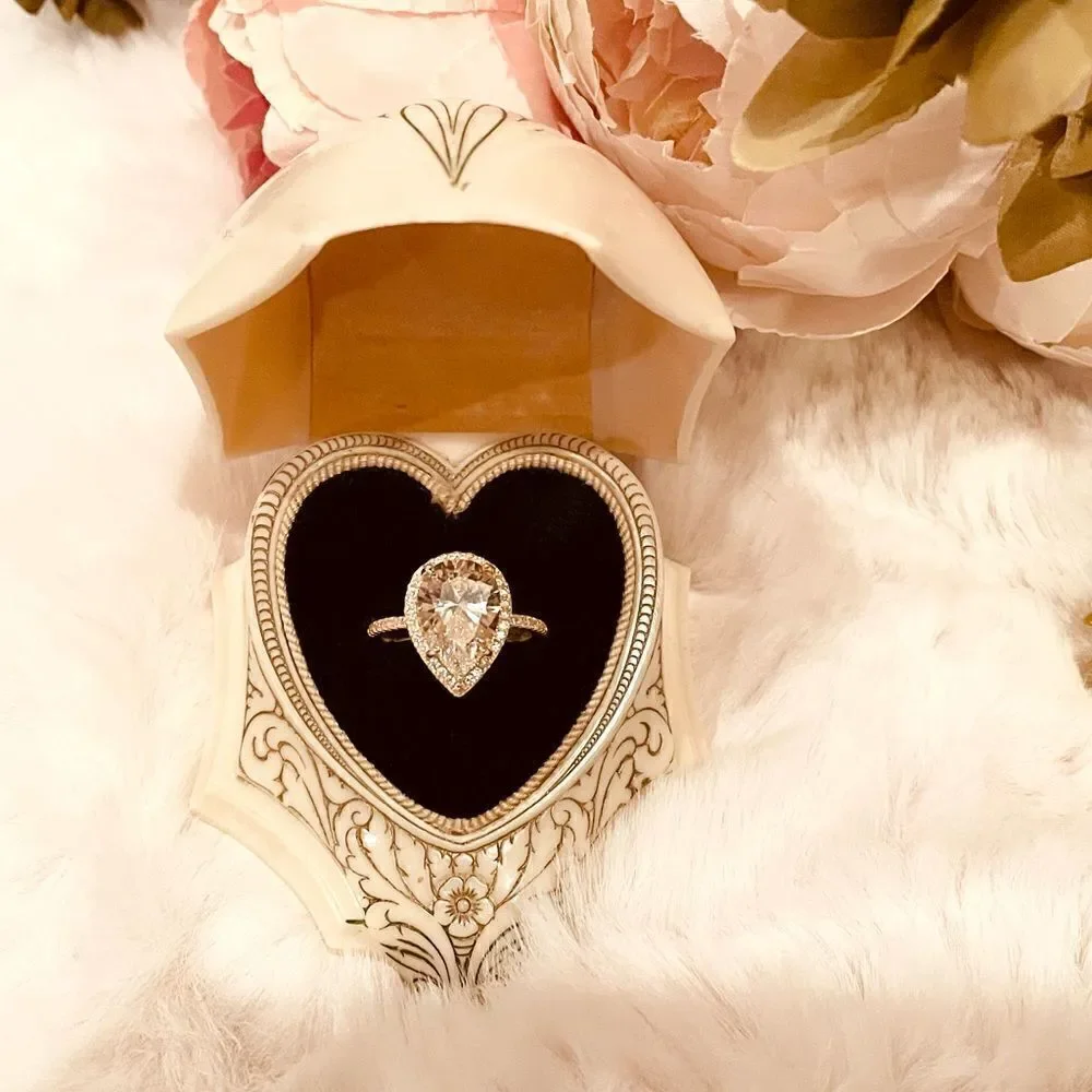♥️ 4.5Ct Pink Pear CZ Diamond Halo Engagement Ring 14kt Gold PRICE FIRM